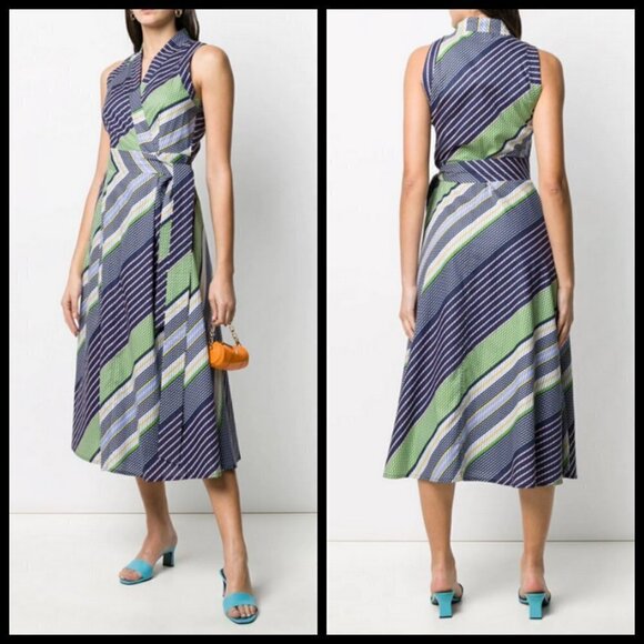 💕TORY BURCH💕 Overprinted Wrap Dress Field Day Bias Stripe 12 Plaid 100% Cotton - Picture 1 of 16